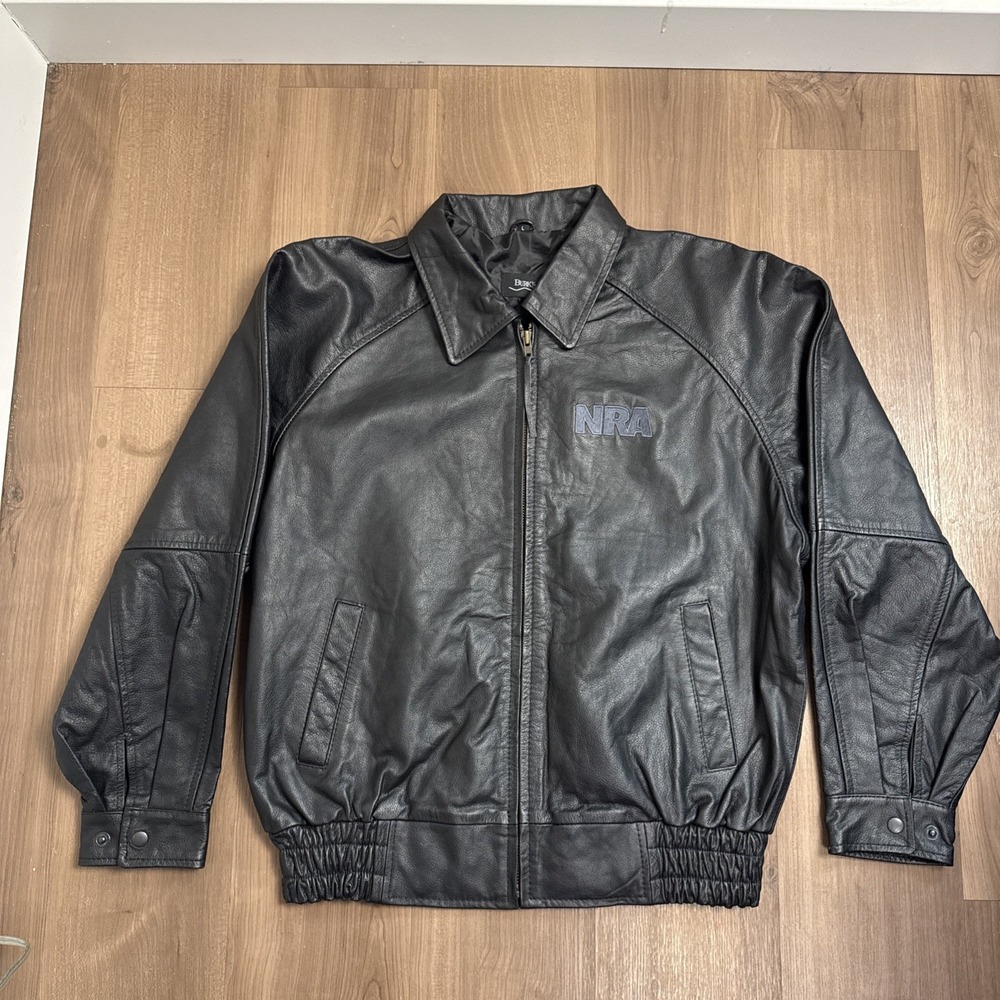 Burkes Bay Men's Genuine Leather Bomber Jacket Brown, Size Large NRA